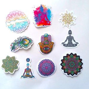 10 Yoga Mandala Stickers Lot Namaste Meditation Chakras Pilates